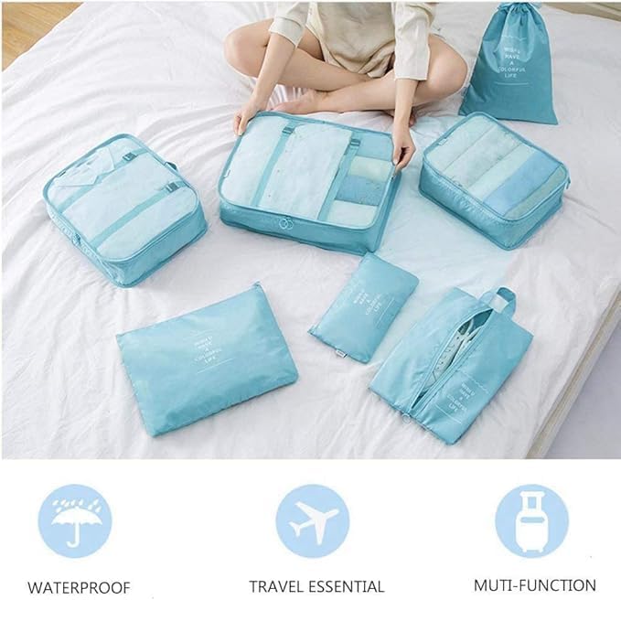 7 Seas 7Seas 7Pcs Suitcase and Luggage Organizer Zipper Closer Bags Foldable Cloths Makeup Toiletry Shoes Storage and Organizer BagsPouch Packing Cubes Travel Storage Set Luggage Packing Organizers - Image 2