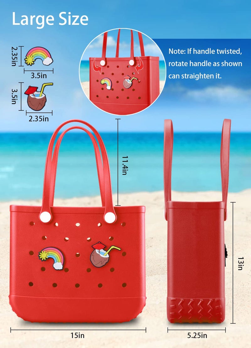 Baonat Beach Bag Rubber Tote Bag - Waterproof Travel Bag for Women Washable Tote Bag Handbag for Sports Beach Market Pool (Red, Large) - Image 4