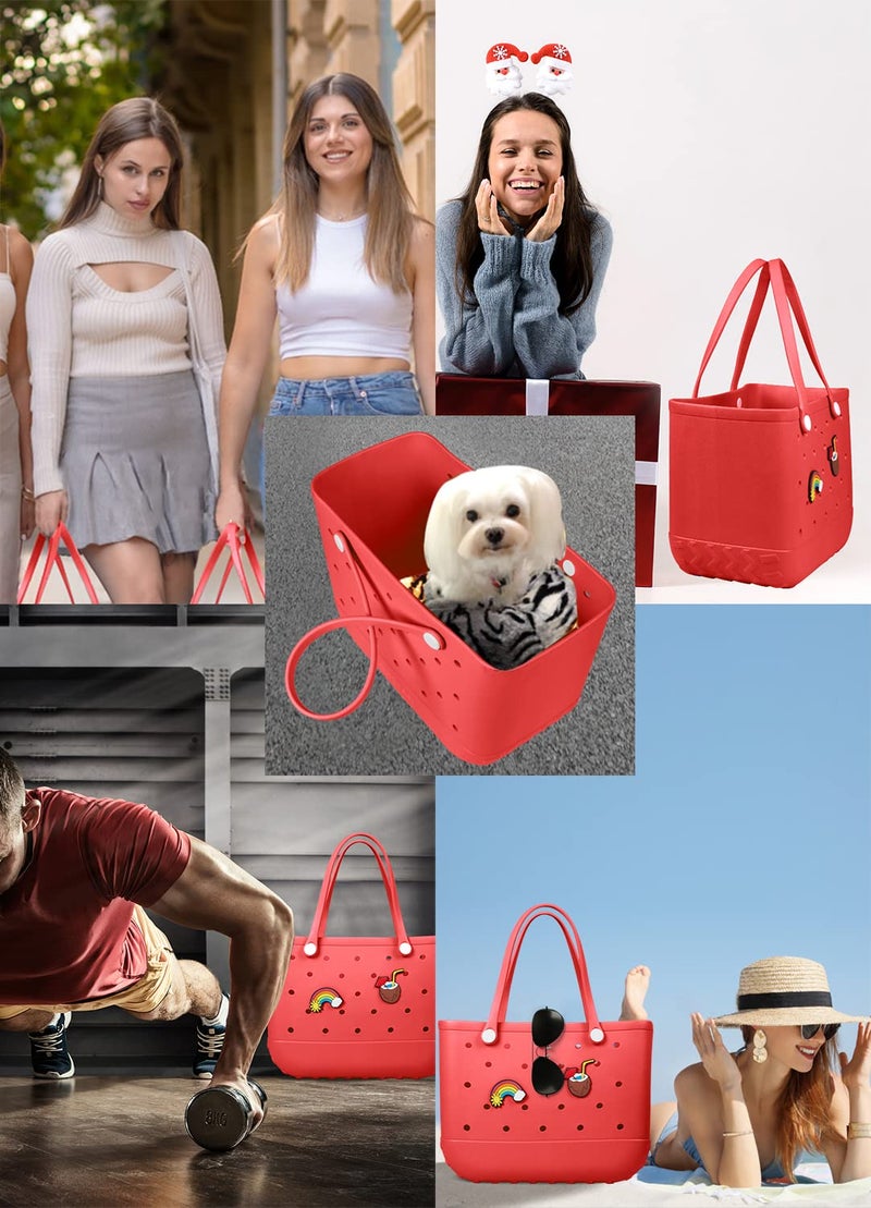 Baonat Beach Bag Rubber Tote Bag - Waterproof Travel Bag for Women Washable Tote Bag Handbag for Sports Beach Market Pool (Red, Large) - Image 2