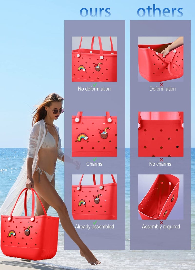 Baonat Beach Bag Rubber Tote Bag - Waterproof Travel Bag for Women Washable Tote Bag Handbag for Sports Beach Market Pool (Red, Large) - Image 5