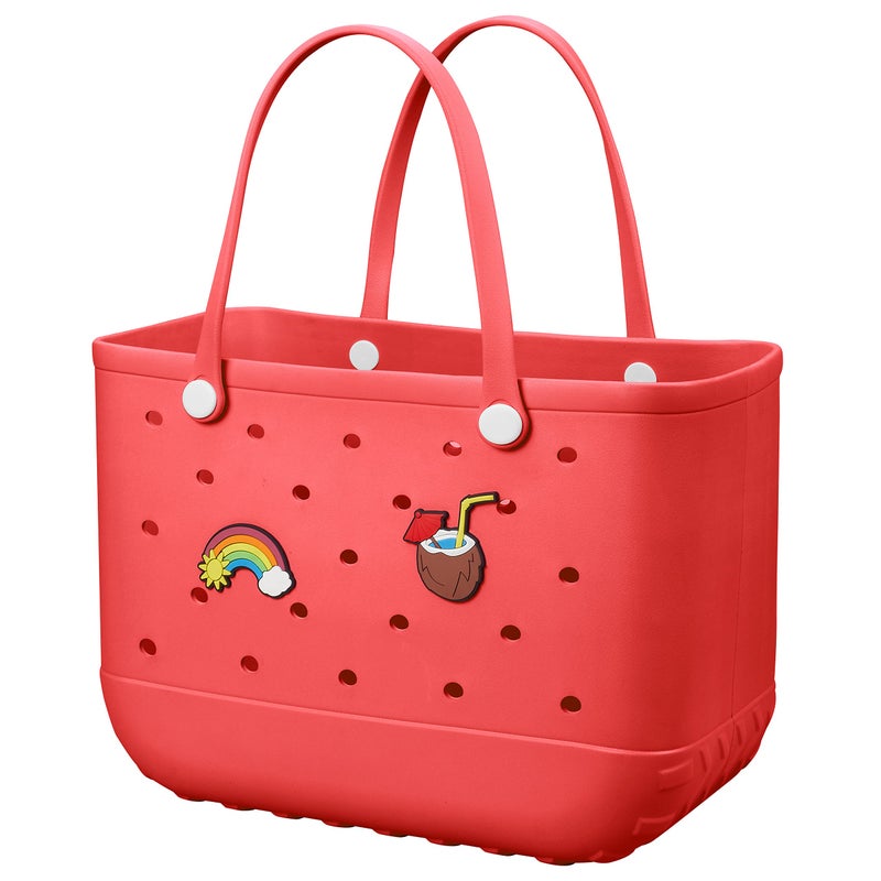 Baonat Beach Bag Rubber Tote Bag - Waterproof Travel Bag for Women Washable Tote Bag Handbag for Sports Beach Market Pool (Red, Large) - Image 1