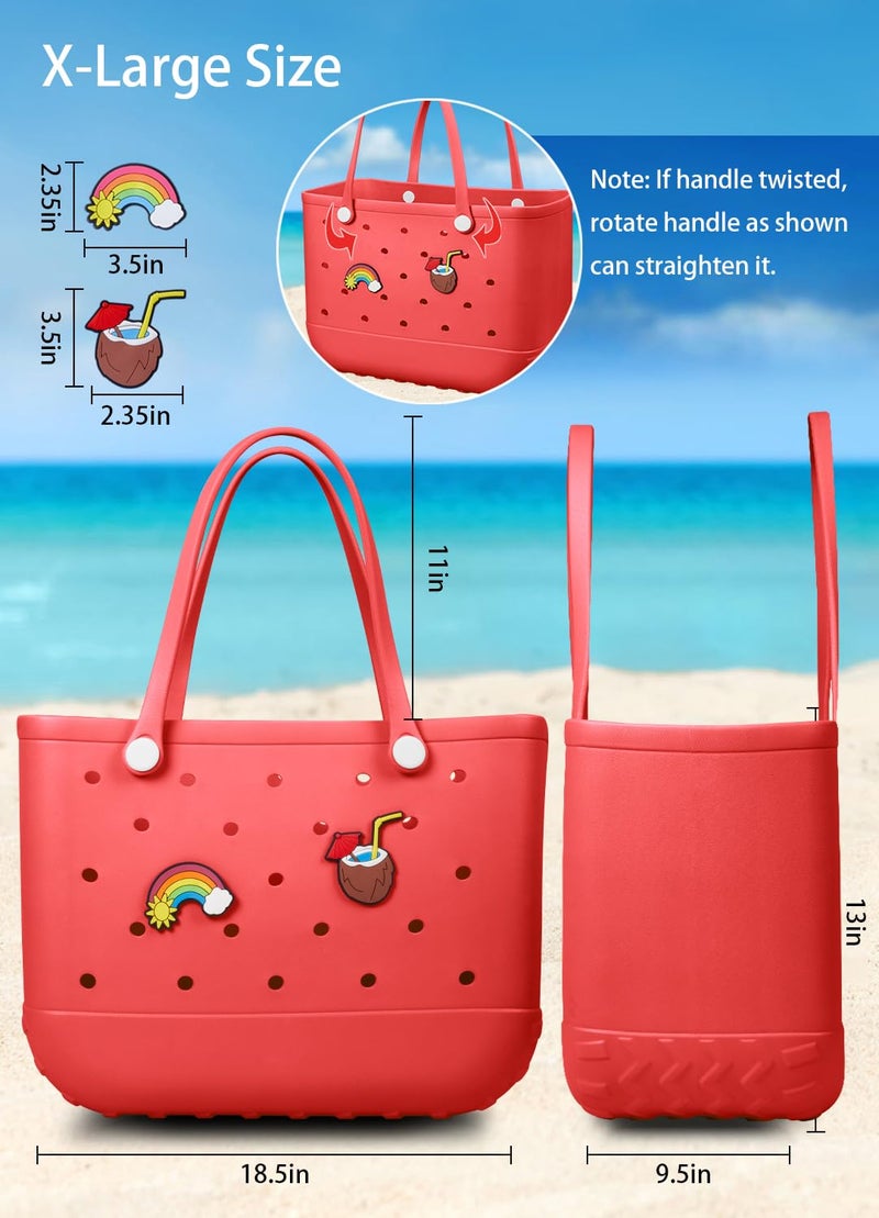 Baonat Beach Bag Rubber Tote Bag - Waterproof Travel Bag for Women Washable Tote Bag Handbag for Sports Beach Market Pool (Red, Large) - Image 3