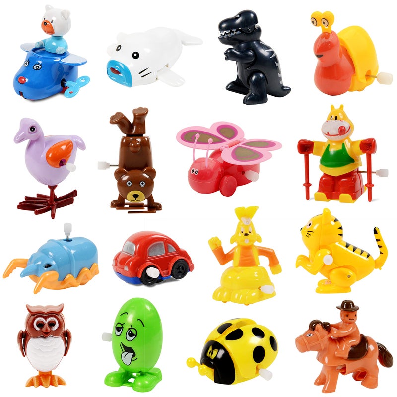 Nunkitoy Wind Up Toy16 Pack Assorted Clockwork Toy SetContents and Color May Vary Wind Up Animal Party Favors Toy Great Gift for Boys Girls Kids Toddlers
