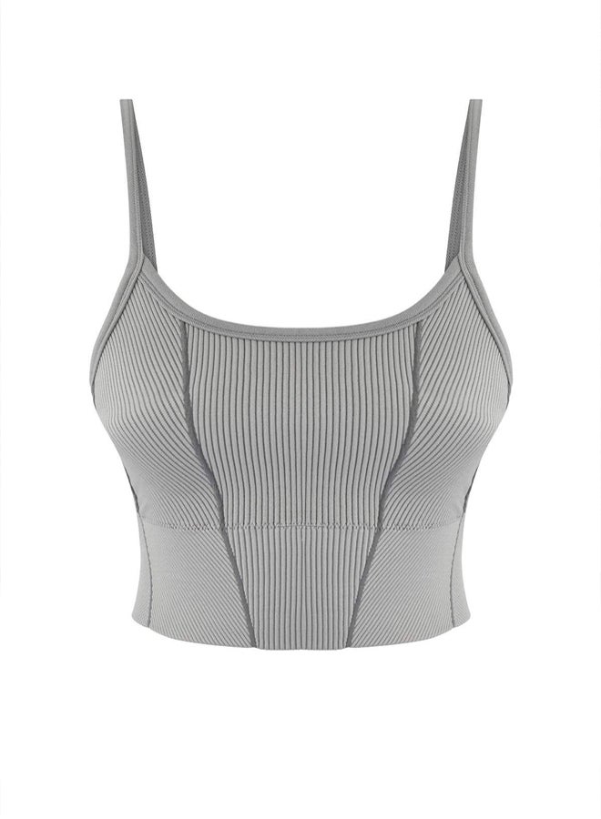 trendyol Gray Seamless/Seamless Support/Shape-Up Strap Knitted Sports Bra - Image 4