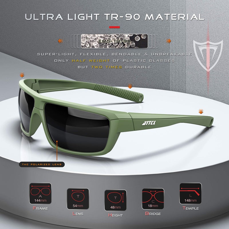 ATTCL Polarized Sunglasses Men for Fishing: UV Protection Lightweight TR90 Sports Wrap Sun Glasses Driving Golf Cycling Running 5001 Green+frame - Image 3