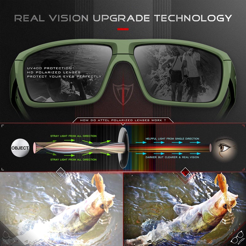 ATTCL Polarized Sunglasses Men for Fishing: UV Protection Lightweight TR90 Sports Wrap Sun Glasses Driving Golf Cycling Running 5001 Green+frame - Image 5