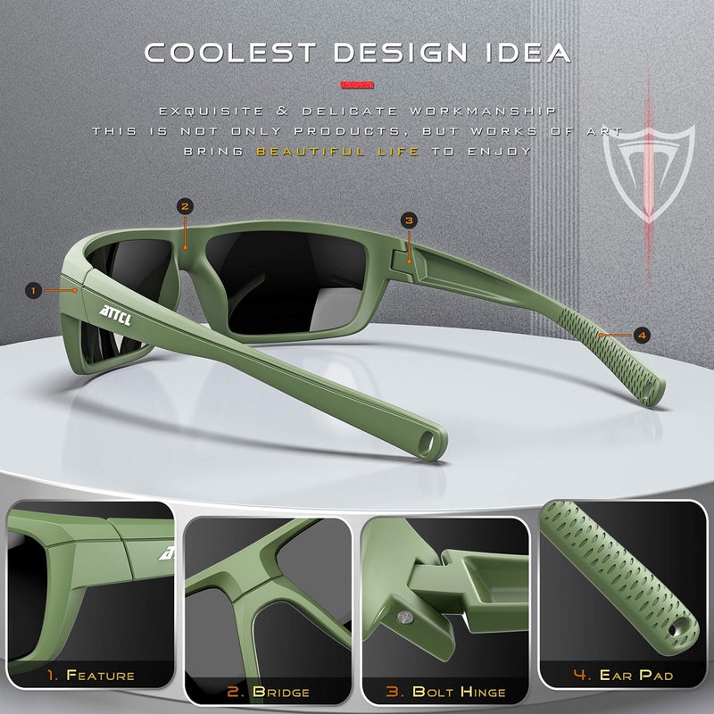 ATTCL Polarized Sunglasses Men for Fishing: UV Protection Lightweight TR90 Sports Wrap Sun Glasses Driving Golf Cycling Running 5001 Green+frame - Image 4