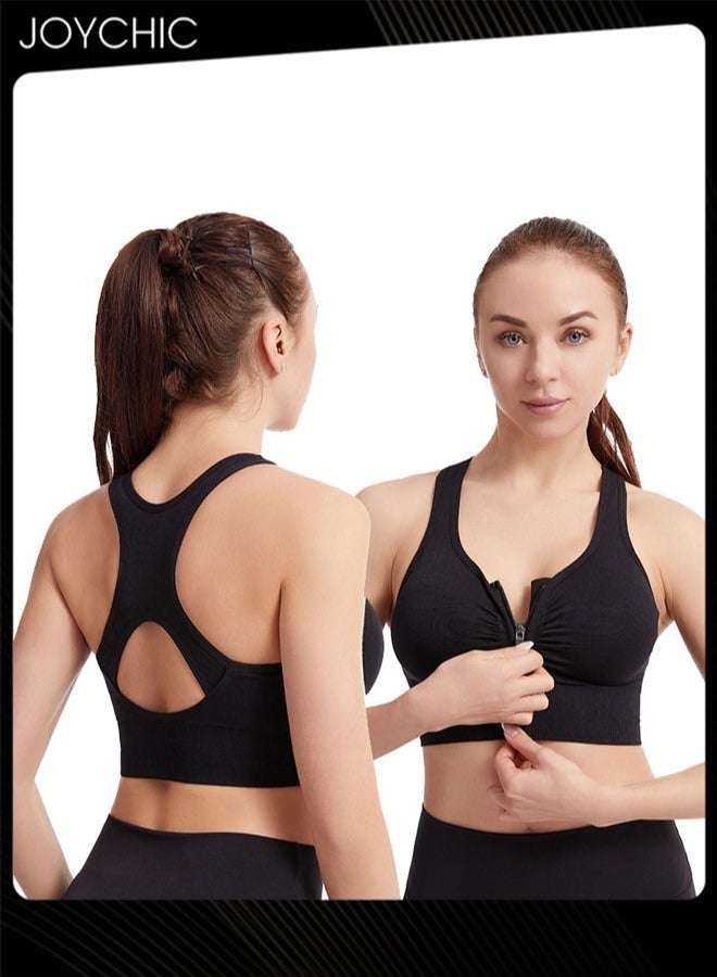 Joychic Women's Zip Front Sports Bra Active Yoga Girl Sports Bras Wirefree Lightweight Comfort Bra with Adjustable Straps for Yoga Running Black  - Image 1