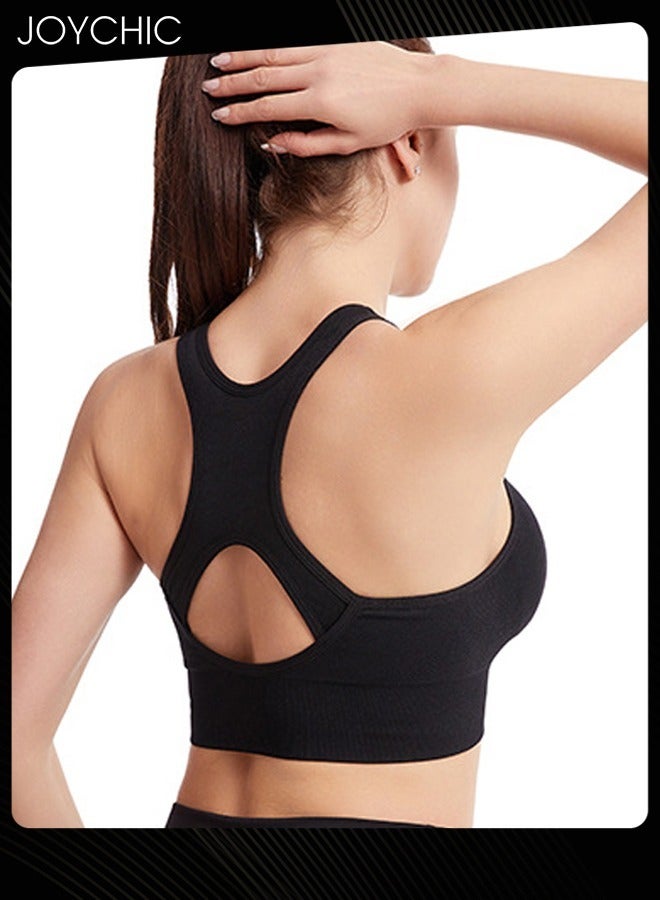 Joychic Women's Zip Front Sports Bra Active Yoga Girl Sports Bras Wirefree Lightweight Comfort Bra with Adjustable Straps for Yoga Running Black  - Image 3