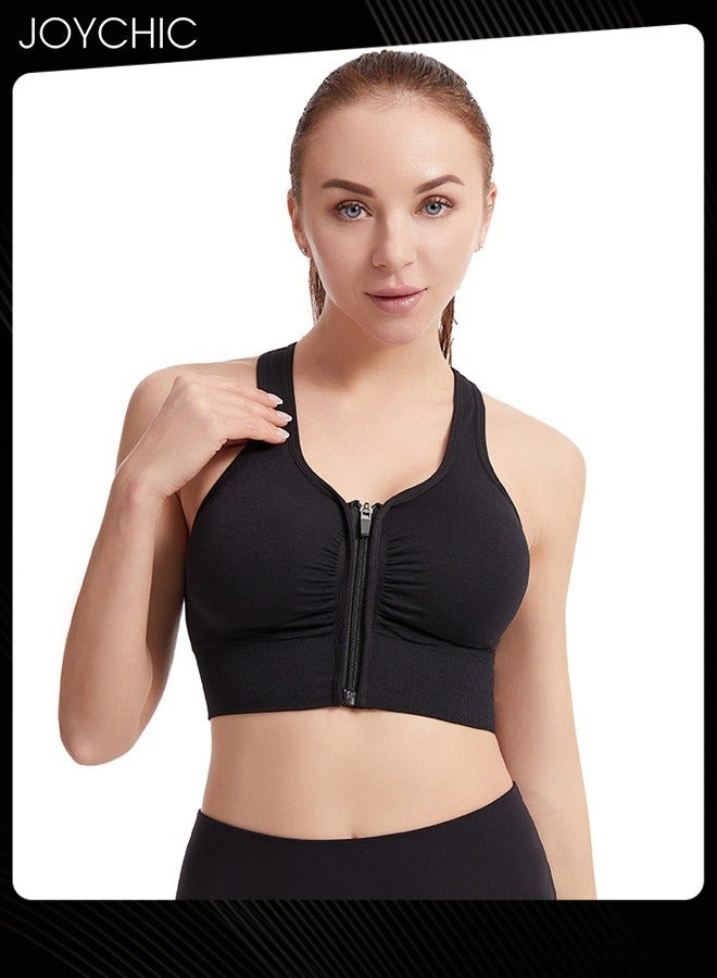 Joychic Women's Zip Front Sports Bra Active Yoga Girl Sports Bras Wirefree Lightweight Comfort Bra with Adjustable Straps for Yoga Running Black  - Image 2
