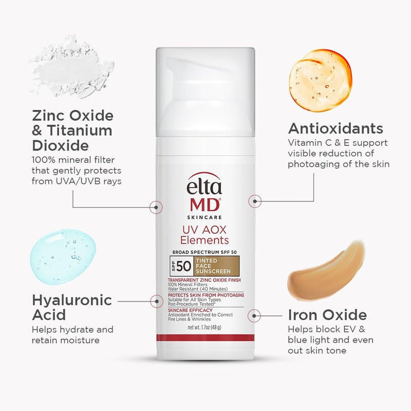 EltaMD UV AOX Elements Tinted Mineral Face Sunscreen Lotion, Tinted Moisturizer for Face SPF 50 with Antioxidants, For Dry Sensitive Skin 1.7 oz Pump - Image 4