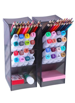 Y&D Desk Organizer, High Capacity Pen Holder Desktop Storage Makeup Brushes Caddy for Office School Home Supplies, Translucent Black Big (2 Pcs)  - Image 1