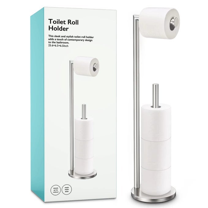 BRUSHED NICKEL TOILET PAPER HOLDER STAND BATHROOM TOILET PAPER ROLL HOLDER STAND WITH RESERVE FREE STANDING TOILET PAPER HOLDER WITH STORAGE