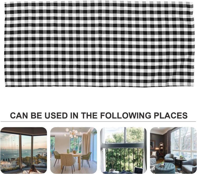 Abaodam Kitchen Plaid Valance Black White Checkered Rod Pocket Window Curtain 137x61cm Cotton Blend Lightweight Decorative Kitchen Window Treatment - Image 3