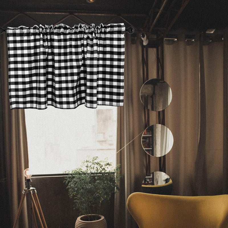 Abaodam Kitchen Plaid Valance Black White Checkered Rod Pocket Window Curtain 137x61cm Cotton Blend Lightweight Decorative Kitchen Window Treatment - Image 5