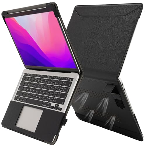 TT TYTX TYTX Compatible with MacBook Air 13 Inch Case 2018-2021 PU Leather with Stand & Vents for Model A2337 M1 A2179 A1932, Black - Image 1