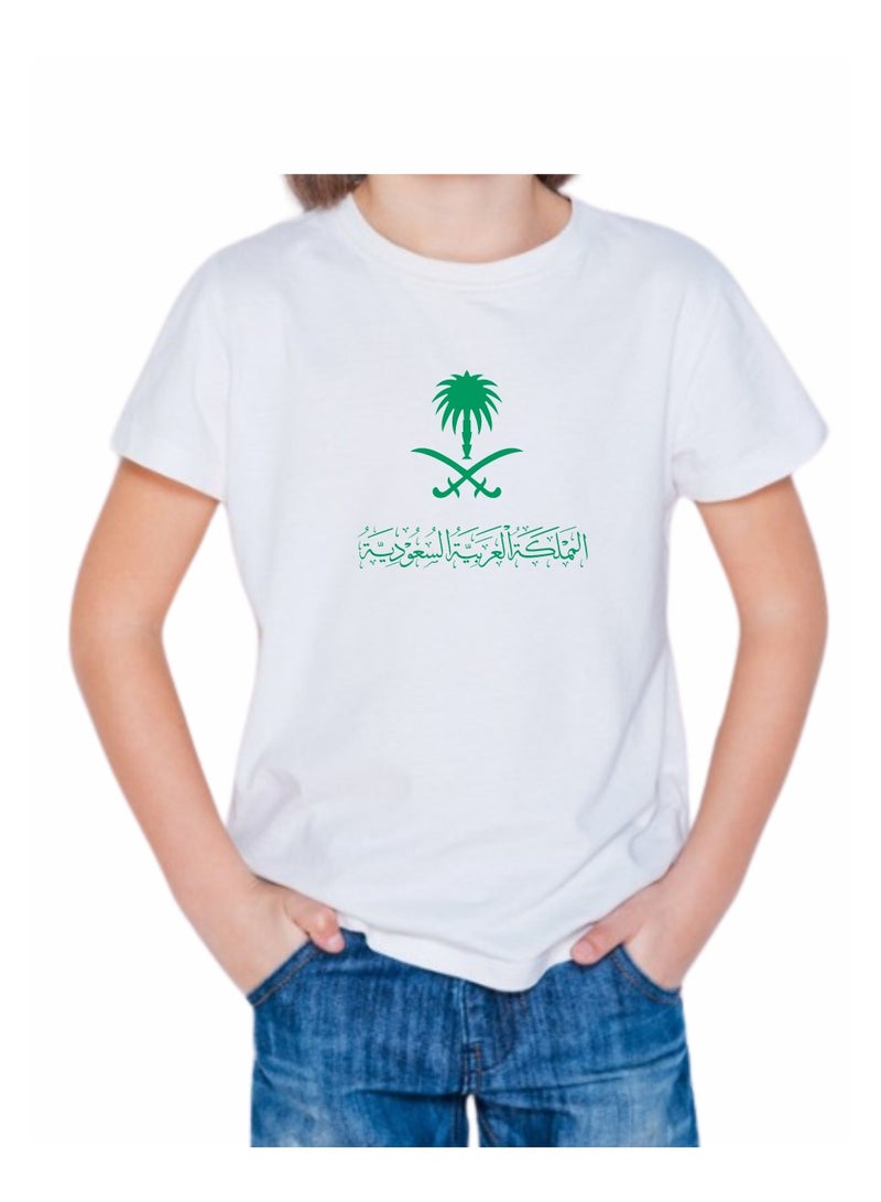 UD Soft Cotton Kids' T-shirt with Saudi Arabia Logo - Perfect for National Occasions, White, Size 3  - Image 1