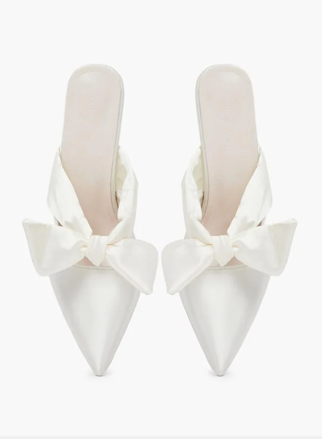 Take Two  White Pointed Toe Bow Mules for Women | Best Price UAE