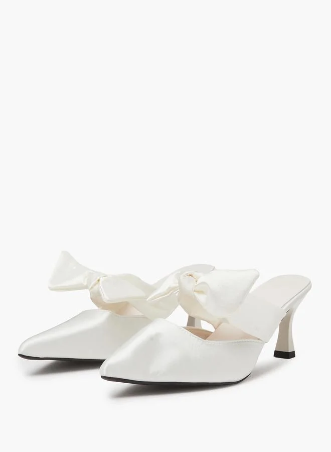 White Pointed Toe Bow Mules