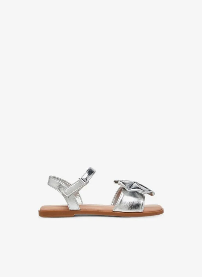 Little Missy SILVER Bow Accent Sandals With Hook And Loop Closure for Women | Best Price UAE