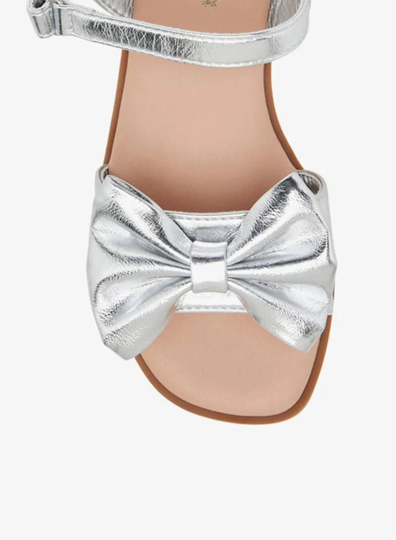 Little Missy SILVER Bow Accent Sandals With Hook And Loop Closure for Women | Best Price UAE