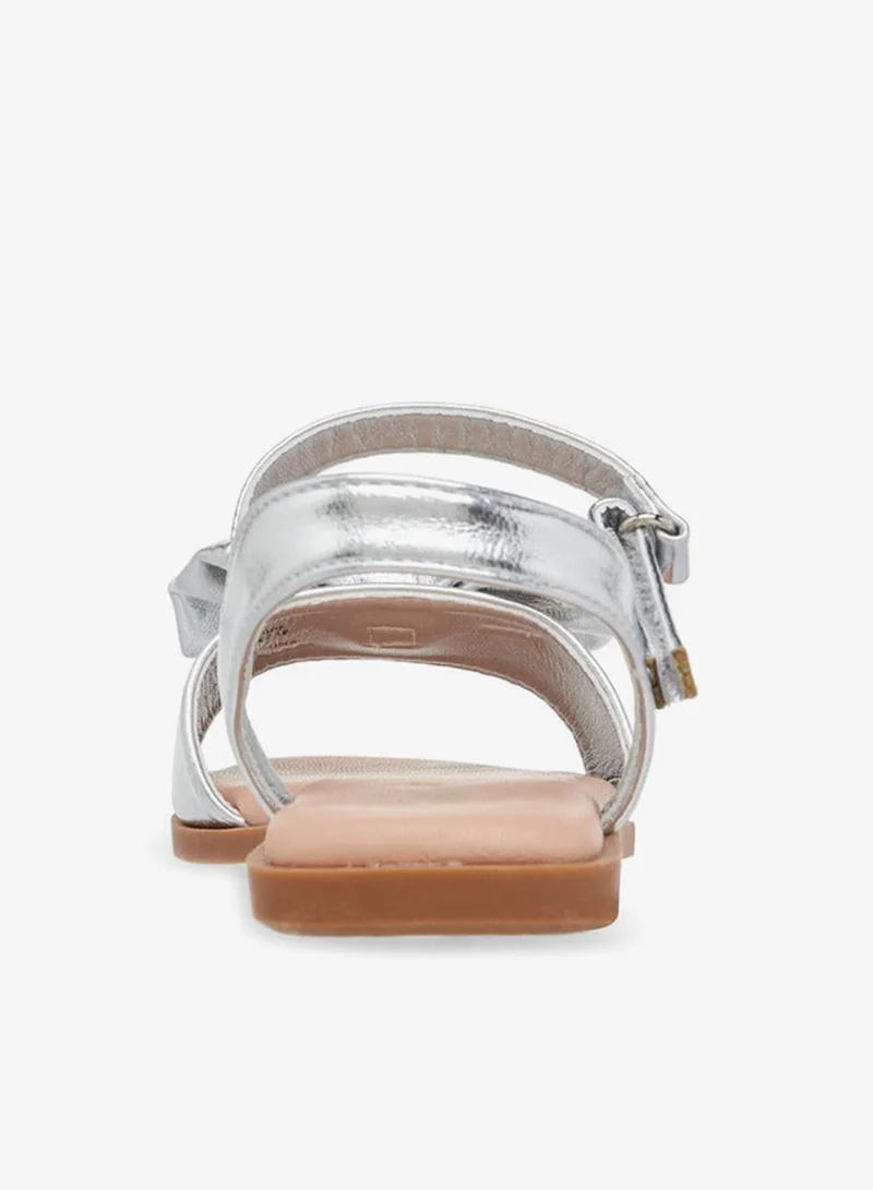 Little Missy SILVER Bow Accent Sandals With Hook And Loop Closure for Women | Best Price UAE