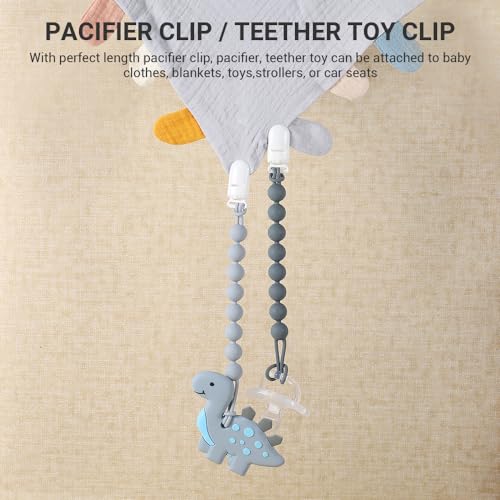 AmazingM 4 Pcs Gray Baby Silicone Teething Pacifier Clip,One-Piece Design,Round Shape,Smooth Surface,BPA Free. - Image 4