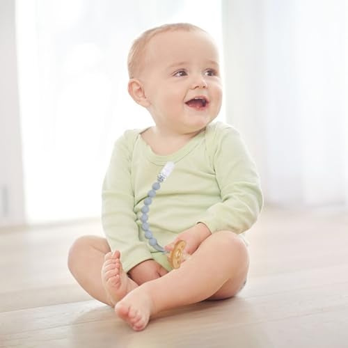 AmazingM 4 Pcs Gray Baby Silicone Teething Pacifier Clip,One-Piece Design,Round Shape,Smooth Surface,BPA Free. - Image 5