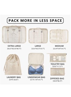 NANAO 7 Piece Packing Cubes Value Set for Travel Luggage Organiser Bag Compression Pouches Clothes Suitcase Packing Organizers Set with Toiletry Bag(Beige)  - Image 5