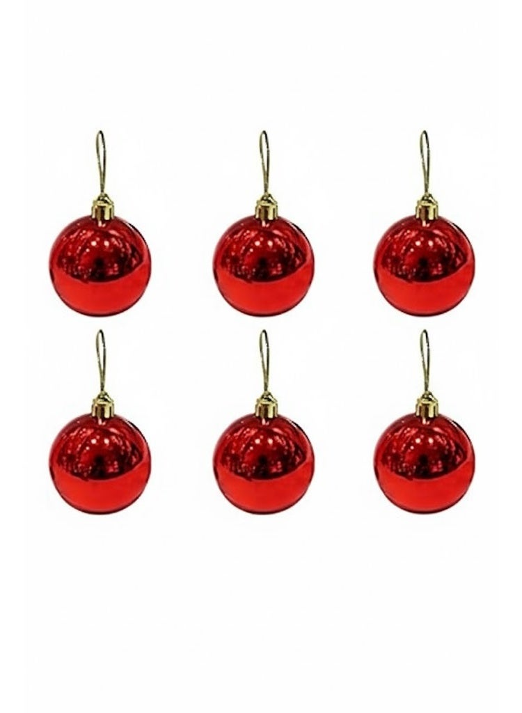 Set of 6 Decorative Plastic Ornament Balls – Medium Size – Red Color - Image 1