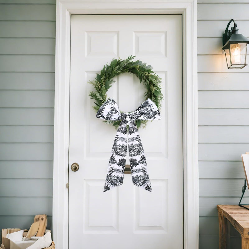 PartyforU Black Wreath Sash for Front Door - 2 Pcs Dark French Toile Sashes for Wreaths Home Decor, Rustic Wreath Sash for Embroidery Monogram Farmhouse Yard - Image 2