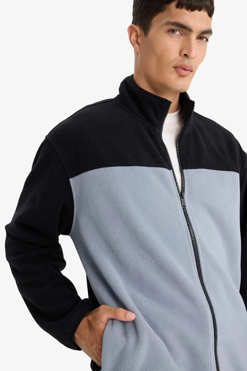 Defacto  Relax Fit Half Turtleneck Zip Up Fleece Cardigan for Men | Best Price UAE