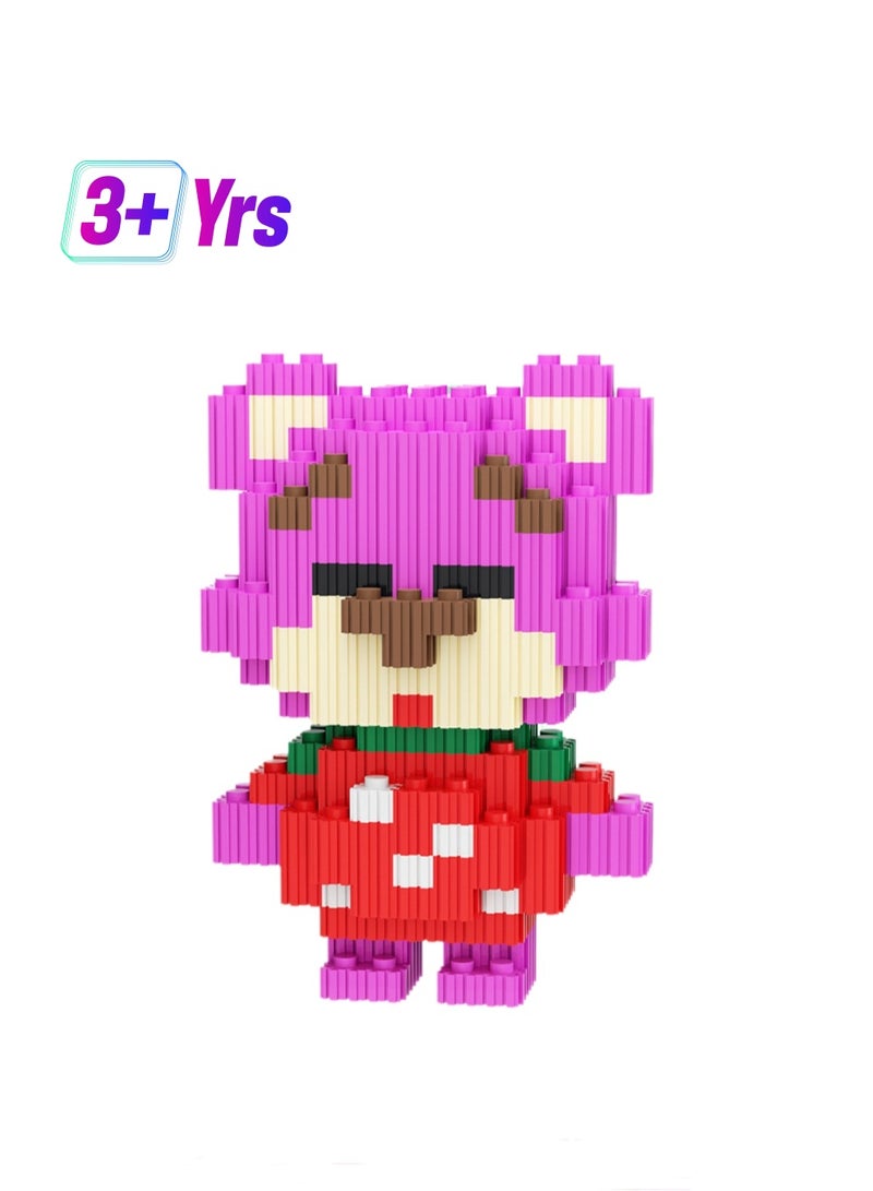 Miniature Small Particle Puzzle Building Blocks Gift Children's Educational Toy Puzzle (Standing Strawberry Short Sleeve Pink Bear)  - Image 1