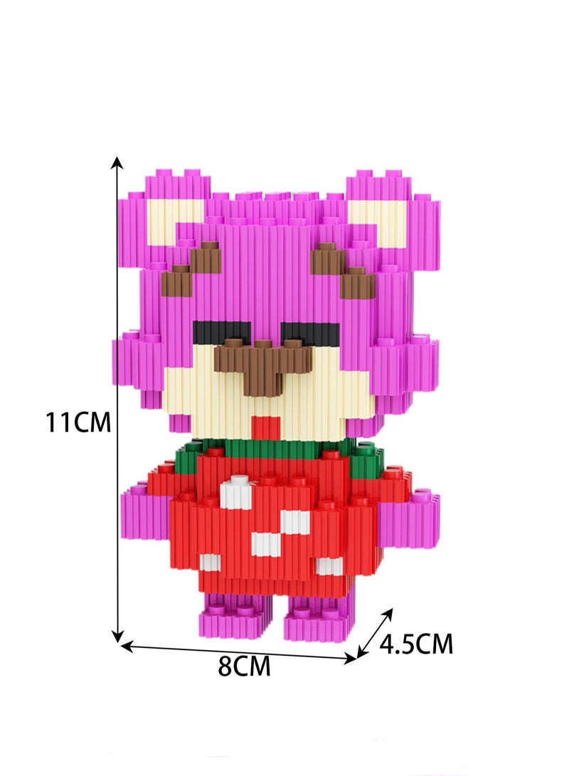 Miniature Small Particle Puzzle Building Blocks Gift Children's Educational Toy Puzzle (Standing Strawberry Short Sleeve Pink Bear)  - Image 2
