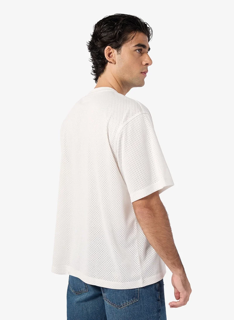 GUESS Short Sleeve Boxy Cropped Mesh Jersey