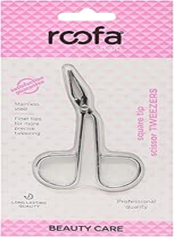 Roofa spain Square Tip Scissor Tweezers stainless - Silver -015BC