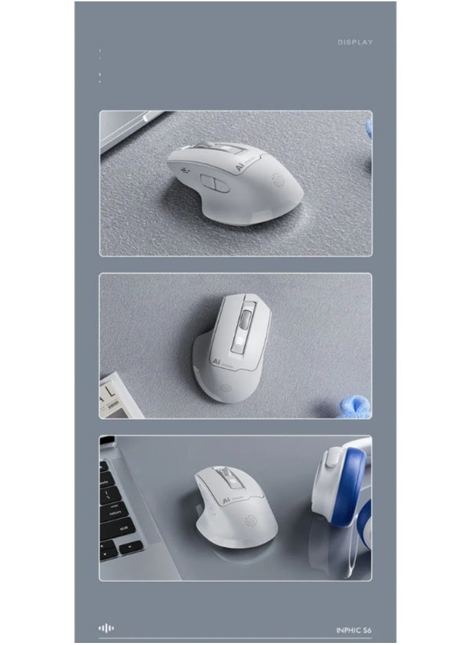 inphic - S6 Voice Control Mouse, Multi-Connection, Rechargeable, 2400DPI Precision, 2.4G Wireless and Bluetooth 5.0 Connection, 400WPM Typing, Silent Operation, Smart Search - Seamless and Efficient Navigation and Command - Image 1