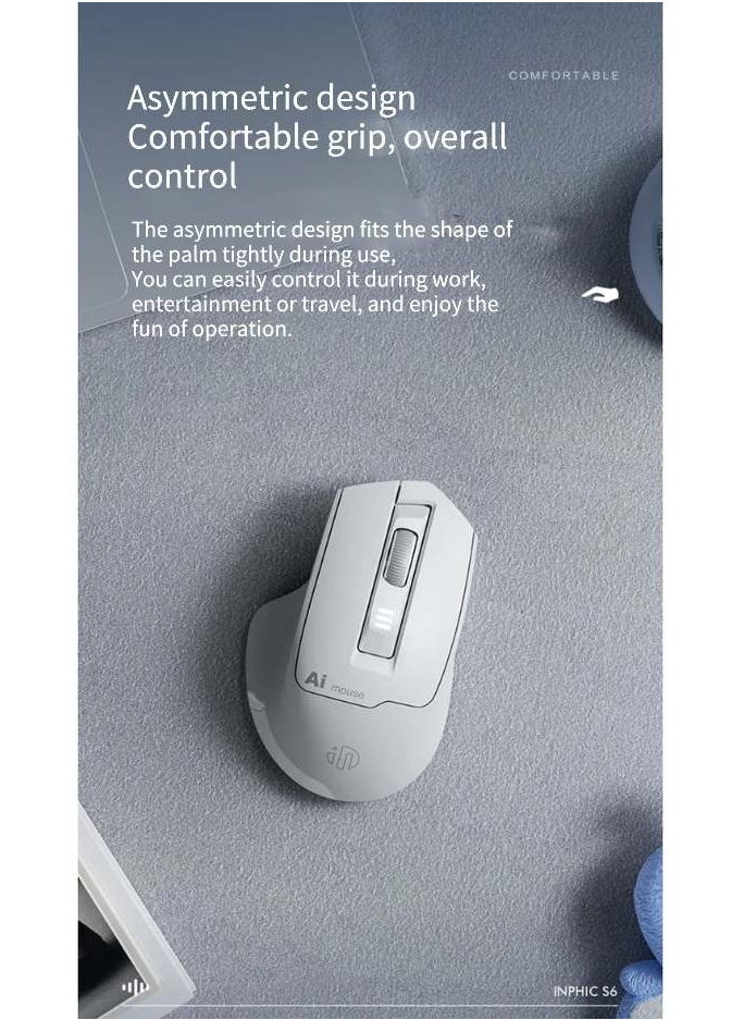 inphic - S6 Voice Control Mouse, Multi-Connection, Rechargeable, 2400DPI Precision, 2.4G Wireless and Bluetooth 5.0 Connection, 400WPM Typing, Silent Operation, Smart Search - Seamless and Efficient Navigation and Command - Image 1
