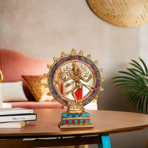 Kartique Brass Natraj Statue, 9.5 Inch Tall, Colorful Cosmic Dance Pose, Spiritual Murti for Home and Office Decor - Image 2