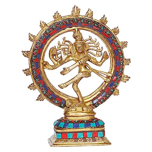 Kartique Brass Natraj Statue, 9.5 Inch Tall, Colorful Cosmic Dance Pose, Spiritual Murti for Home and Office Decor - Image 1