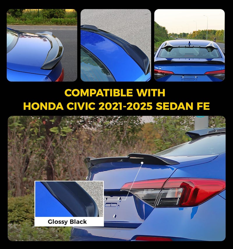 Xprite Rear Spoiler Compatible with 2021 2022 2023 2024 2025 2026 Honda Civic Sedan Sport Spoiler 11th Civic Rear Spoiler Wing ABS Material- Glossy Black - Image 2
