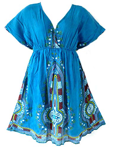 RED DOT BOUTIQUE 119 - Plus Size Dashiki Printed Babydoll Cover-Up Vacation Dress (1X, Blue) - Image 5