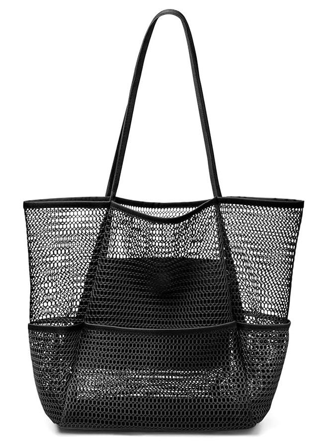 YelaJoy Beach Bag with Mini Pocket, Sandproof, Mesh Beach Tote Bags for Women,  Large Foldable Mesh Swimming Pool Travel Bags  for Travel Pool Family Beach Vacation - Image 1