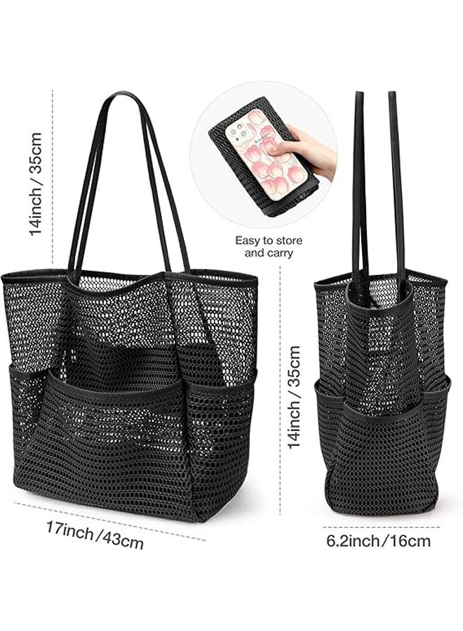 YelaJoy Beach Bag with Mini Pocket, Sandproof, Mesh Beach Tote Bags for Women,  Large Foldable Mesh Swimming Pool Travel Bags  for Travel Pool Family Beach Vacation - Image 2