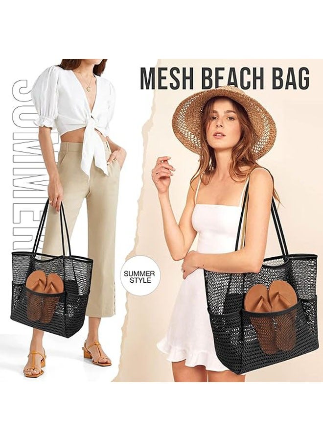 YelaJoy Beach Bag with Mini Pocket, Sandproof, Mesh Beach Tote Bags for Women,  Large Foldable Mesh Swimming Pool Travel Bags  for Travel Pool Family Beach Vacation - Image 4
