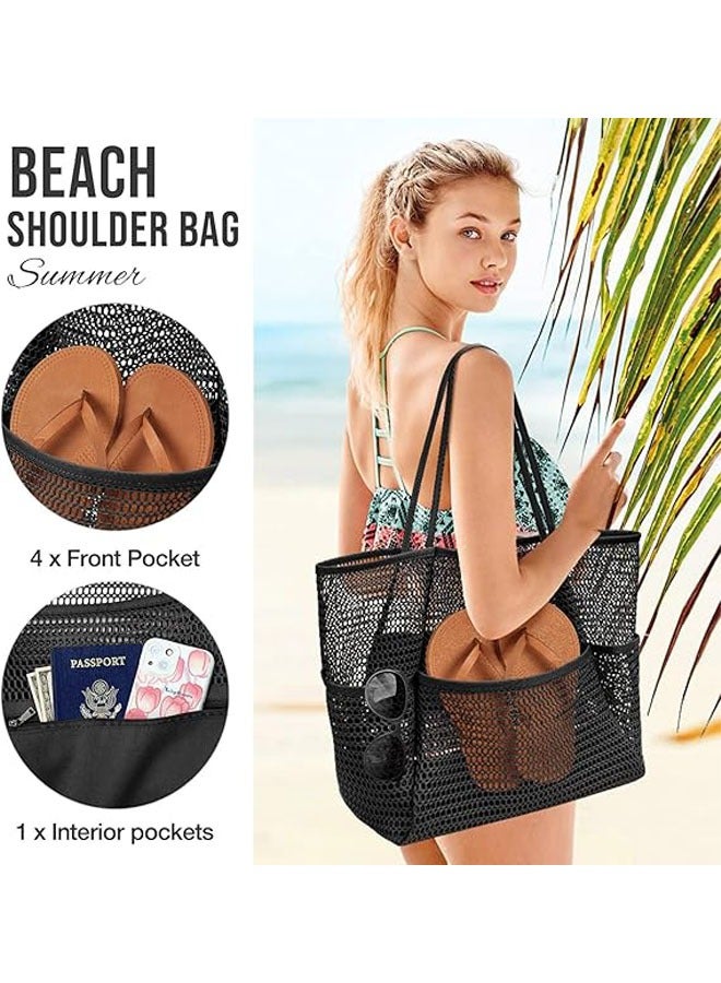 YelaJoy Beach Bag with Mini Pocket, Sandproof, Mesh Beach Tote Bags for Women,  Large Foldable Mesh Swimming Pool Travel Bags  for Travel Pool Family Beach Vacation - Image 3