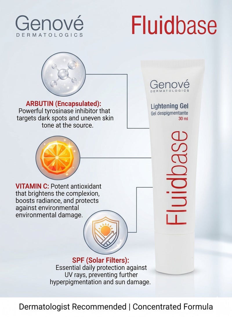 Genove Fluidbase Lightening Gel (30ml)|Dark Spot Corrector & Skin Brightener |with Arbutin & Vitamin C - Image 2