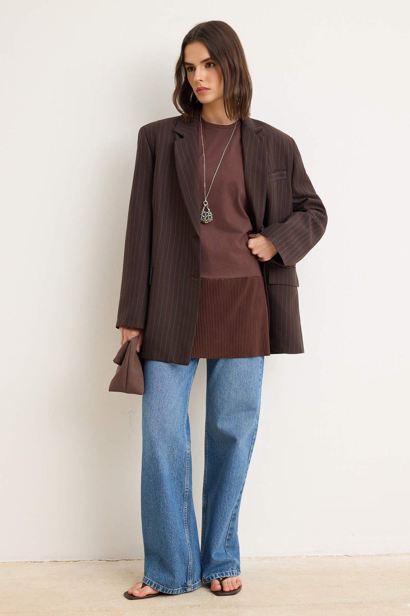 trendyol Brown Skirt Pleated Detailed Sleeveless Knitted Undershirt Blouse Tctss25Uk00005 - Image 1