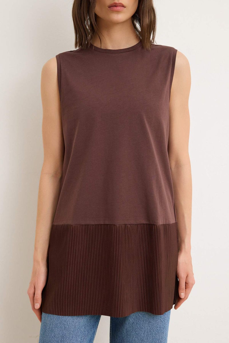 trendyol Brown Skirt Pleated Detailed Sleeveless Knitted Undershirt Blouse Tctss25Uk00005 - Image 3