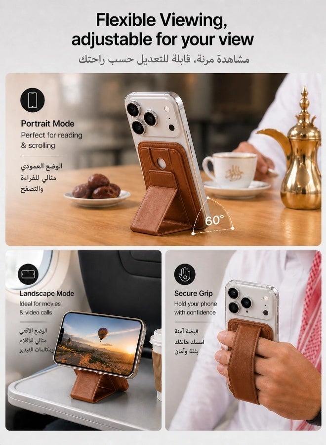 Perfect for Cafes & Majlis Socials: MagSafe Card Wallet Stand for iPhone 17 16 15 14 13 12, X-Fold Floating Design, Golden Triangle Stability, Holds 3 Cards, Premium Vegan Leather Texture - Image 4